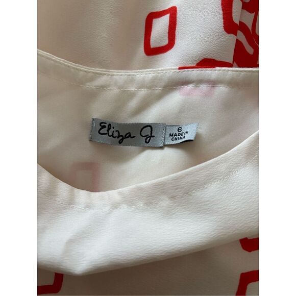 Eliza J Orange White Print Short Sleeve Dress Size 6 Pockets - Picture 2 of 9